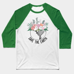 Save The Earth One Line Art Flowers Baseball T-Shirt